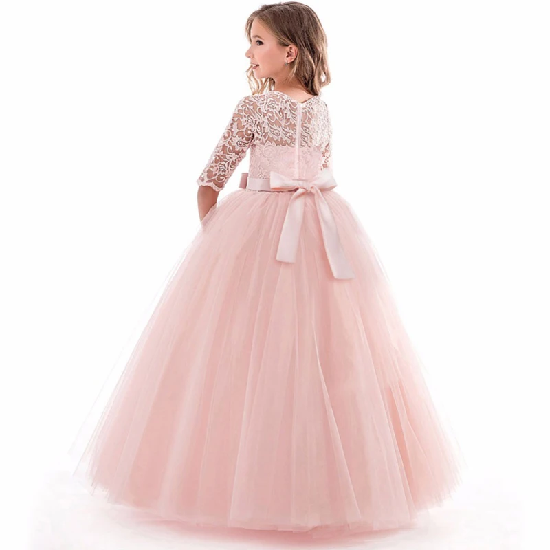 PLBBFZ Long Casual Summer Dress Teens Girls Costume Lace Children Clothing Princess Party Flower Kids Clothes Wedding Vestidos | Детская