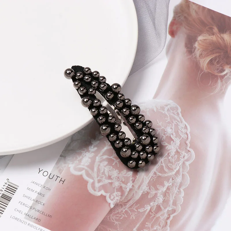 Новинка 2019 модная заколка для волос с белыми и черными жемчужинами в стиле