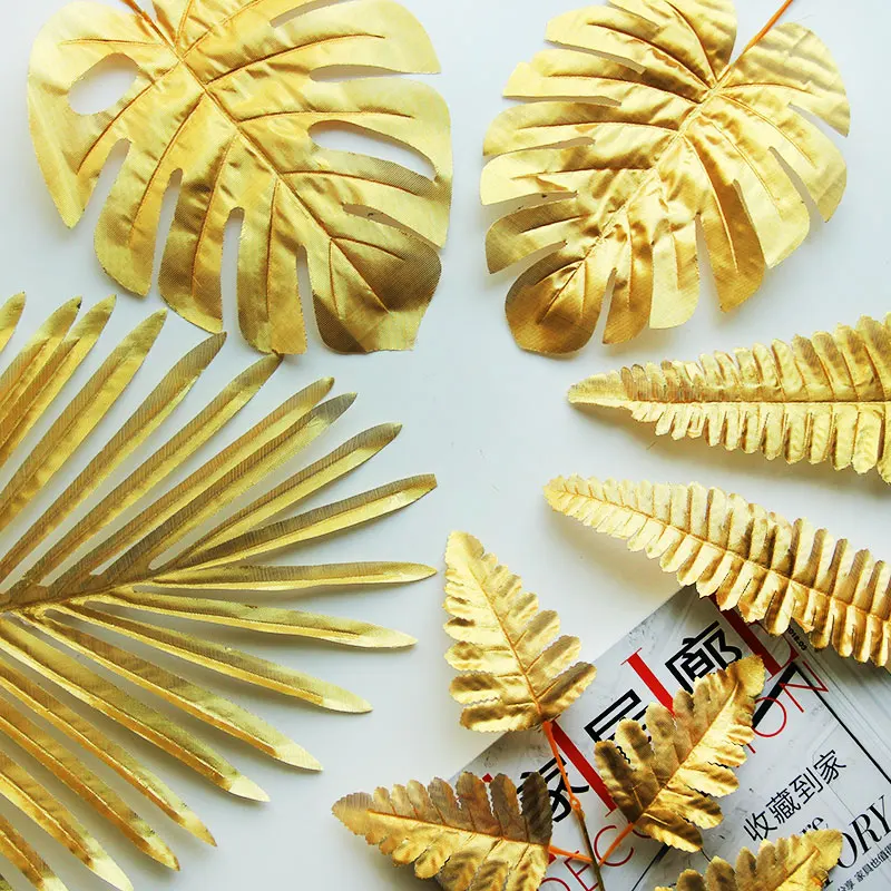 1 шт. золотые искусственные Пальмовые Листья Monstera зеленые растения Свадебные