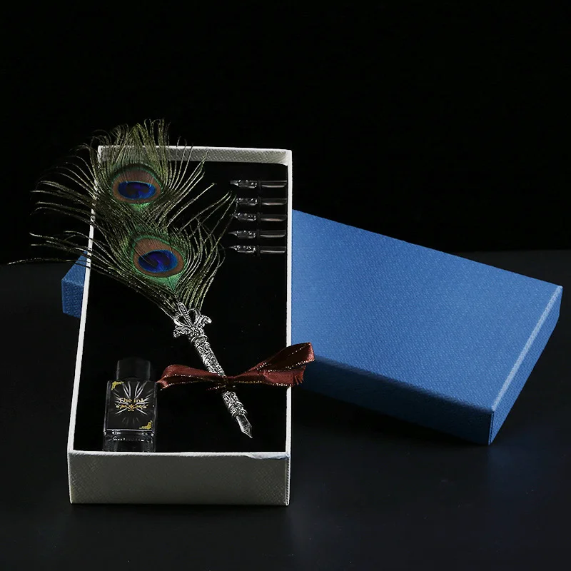 

New European and American Retro Feather Pen Gift Box Office Signature Pen Foreign Trade Cool Water Pen Stationery Supplies
