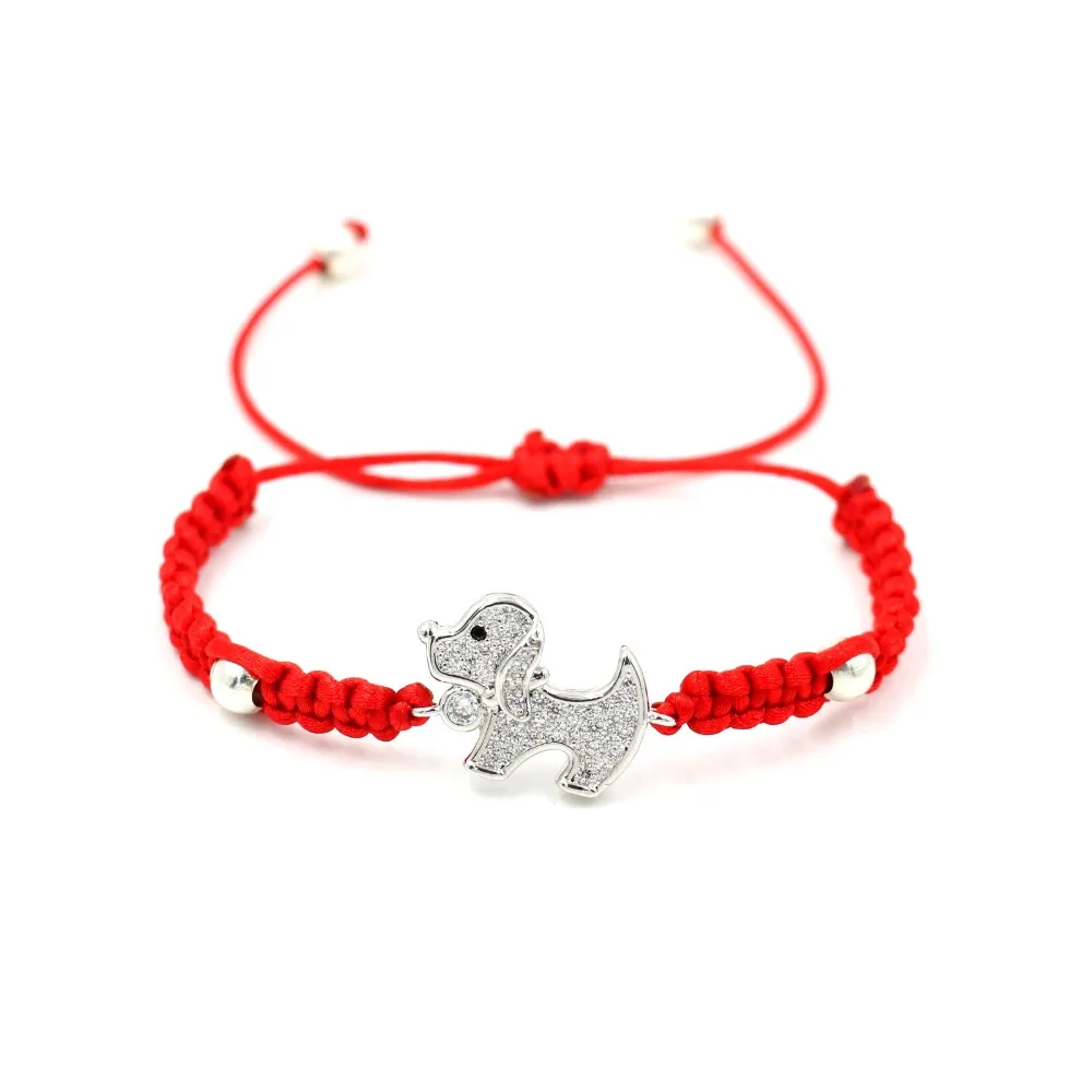 Белый циркония собака зрительно-моторную Шарм браслет желаний черный Красный