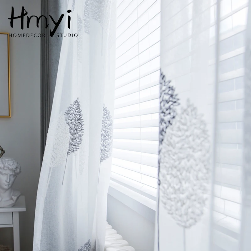 Белые прозрачные Занавески с вышивкой для гостиной мягкие шторы в японском стиле