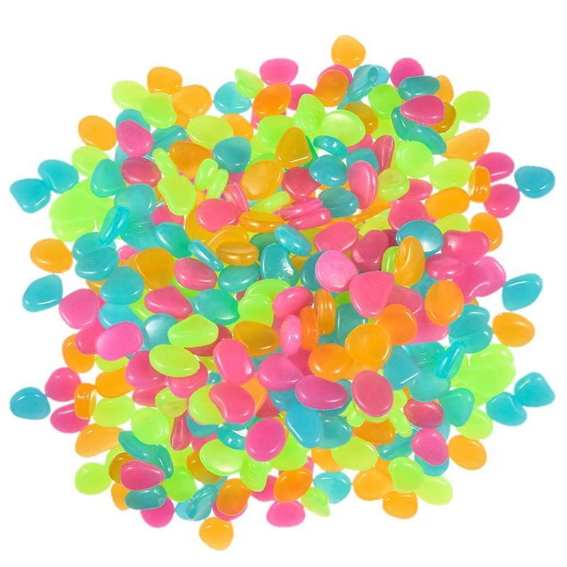 

500Pcs in Dark Garden Glowing Pebbles for Walkway Aquarium Fish Tank Decorative Plant Garden Path Terrace Lawn Glow Stone Color
