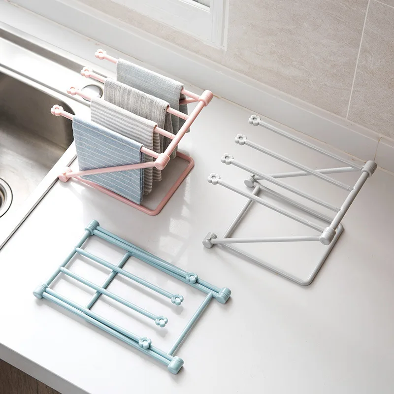 

Foldable Towel Rag Sponge Rack Countertop Punch-Free Standing Storage Holder Cup Drain Shelf Kitchen Bathroom Accessories