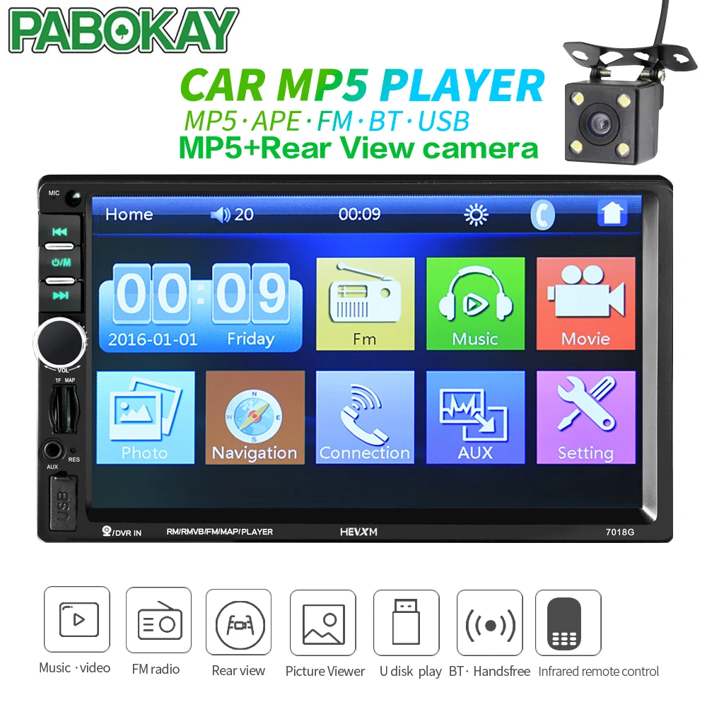 2din Car Radio GPS Navigation Camera 7'' Touch Screen Bluetooth Autoradio Multimedia MP5 Player 7018G Audio Stereo7018G