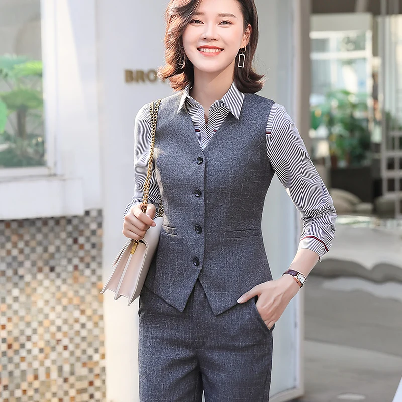 Женский деловой костюм Lenshin из 3 предметов пиджак жилет и брюки высокого качества