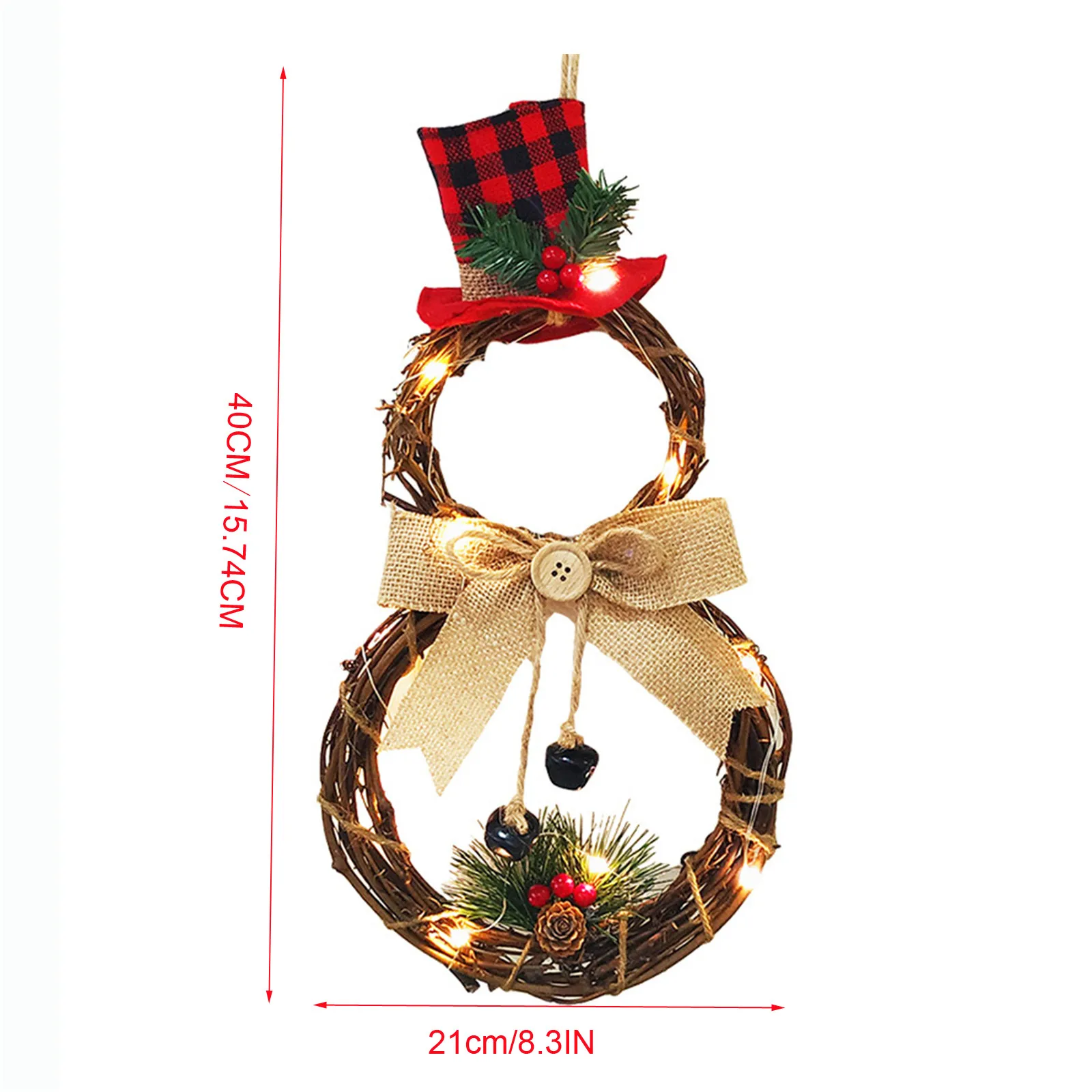 

New Christmas Items Home Decoration LED Lights Christmas Wreath Rattan Circle 2021 #W