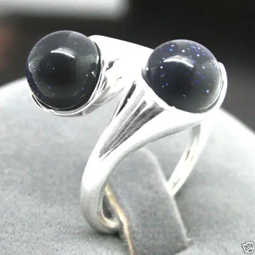

NATURAL 6MM BLUE SANDjade GEMS 925 STERLING SILVER RING SIZE ADJUSTABLE