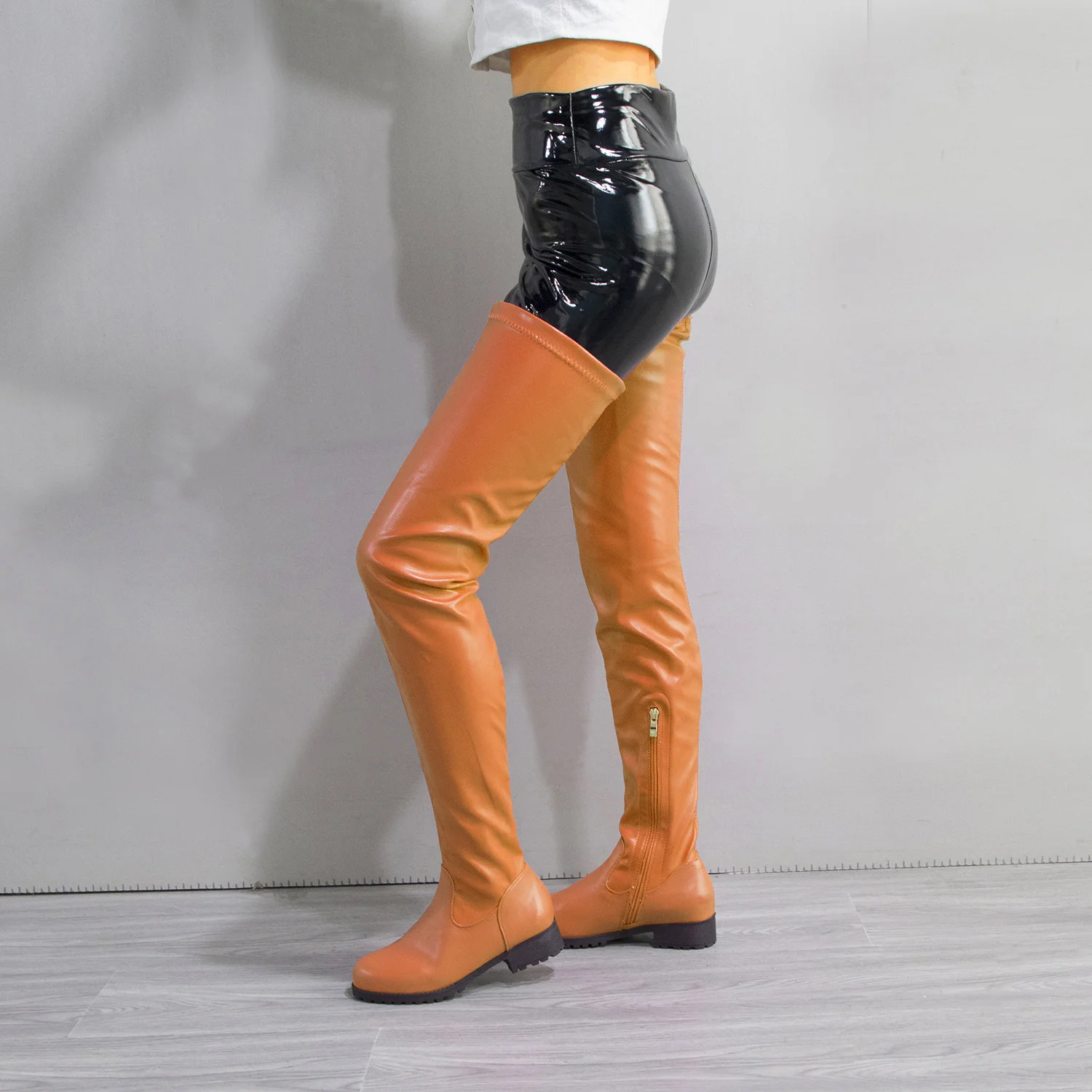 Women Sexy Thigh High Boots 2021 Winter Female Colorful Round Head Flat Shoes Lady Knee Side Zip Boot Over The Botas | Обувь