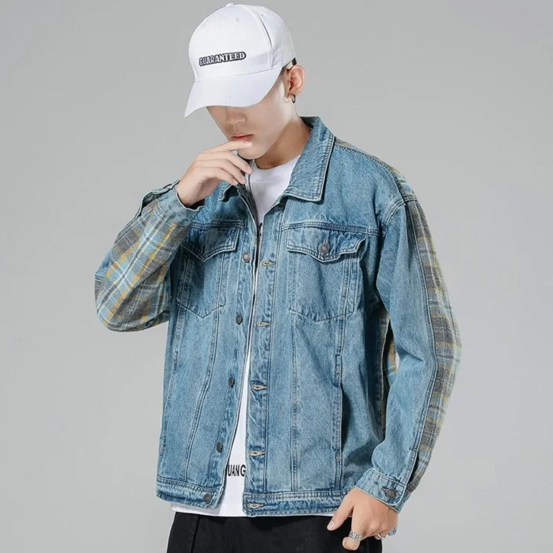 IiDossan/повседневные Лоскутные Джинсовые куртки для мужчин Модная повседневная