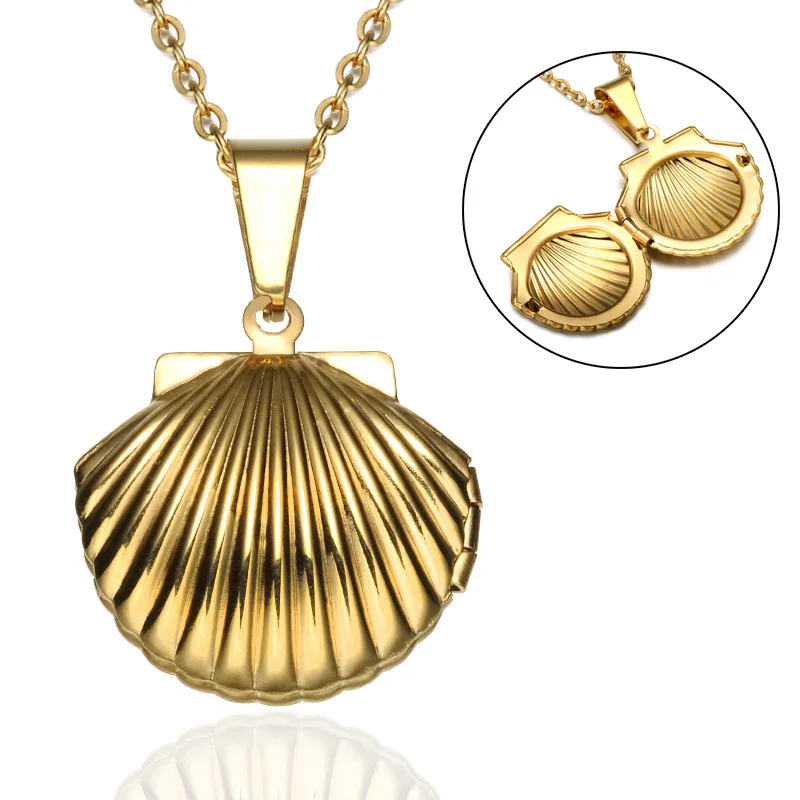 _ Простое ожерелье с подвеской в форме фестона из титановой стали виде ракушки