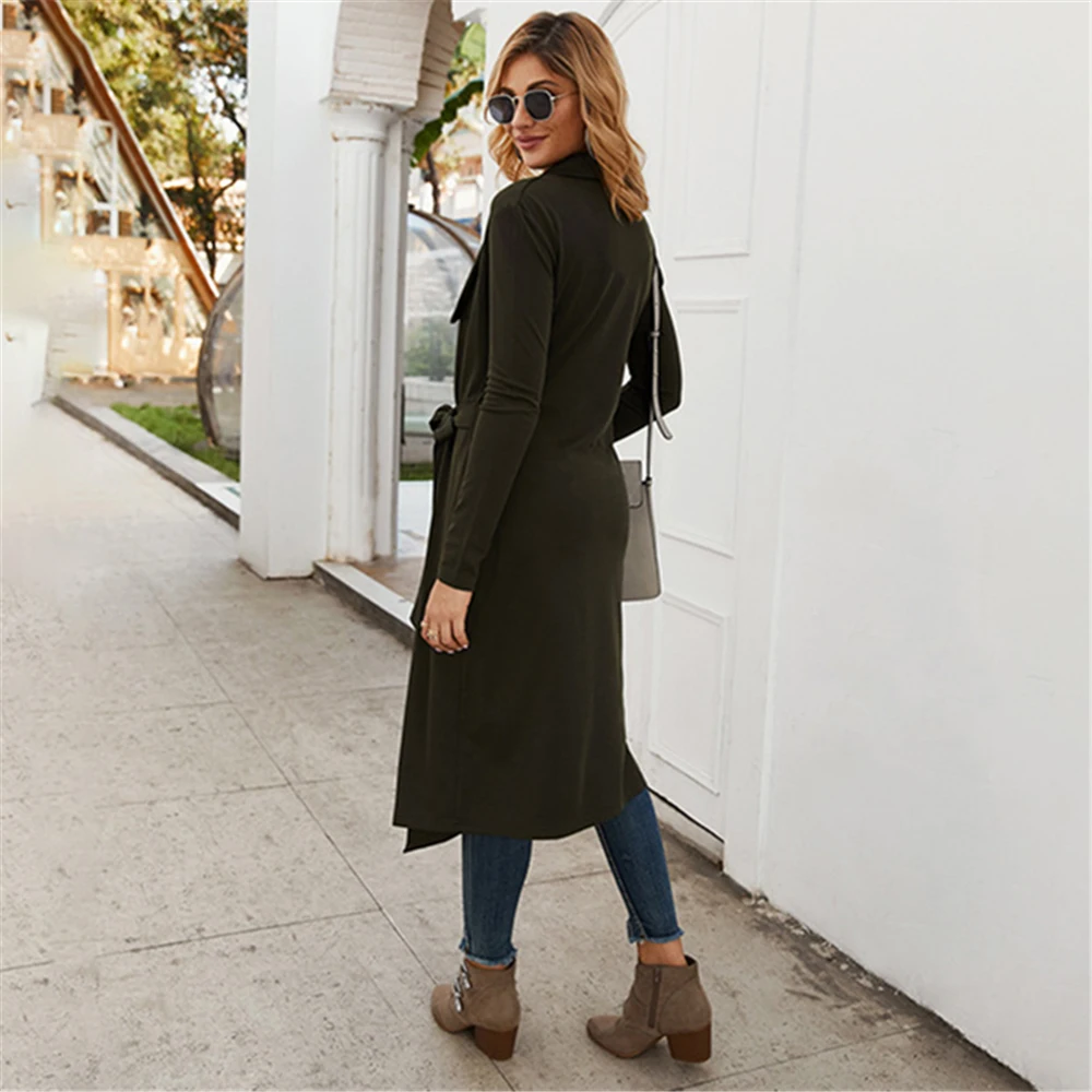 Осень-зима женские Тренч Большие размеры по колено Storm платье с отворотом в