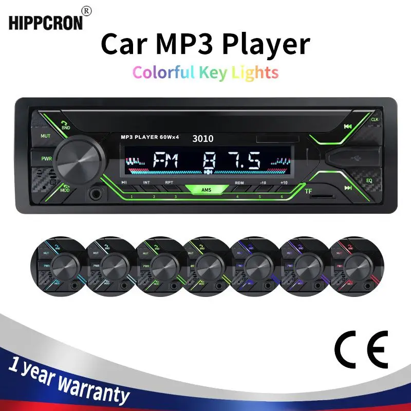 Автомагнитола 1 дин Bluetooth MP3 плеер FM стерео 60Wx4 12V с красочными огнями AUX/USB/SD