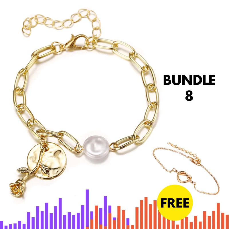 Bundle8 IF ME очаровательные Многослойные жемчужные монеты сердце цепочка браслет браслеты для женщин модные золотые серебряные Звездные фигурные браслеты ювелирные изделия Новинка - Окраска металла: Bundle8