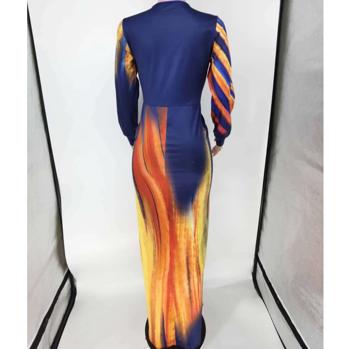 

BacklakeGirls 2021 Tie Dye Print Women Long Dress Long Sleeve Bodycon Sexy Bandage Bodycon Evening Party Dinner Dress Plus Size