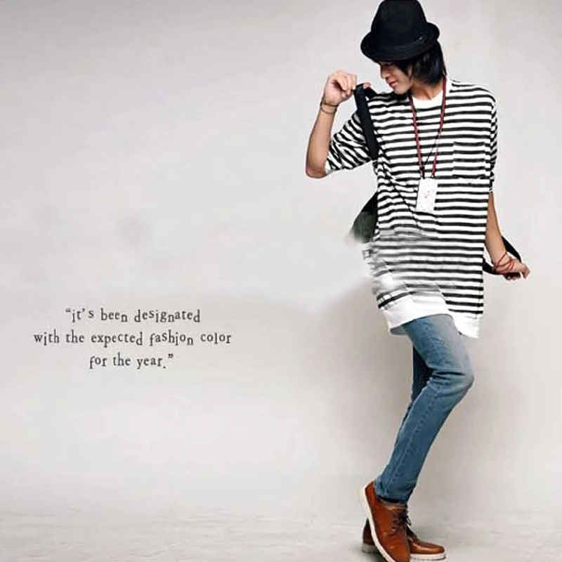 Корейская версия взрывобезопасной длинной черно белой футболки с длинным