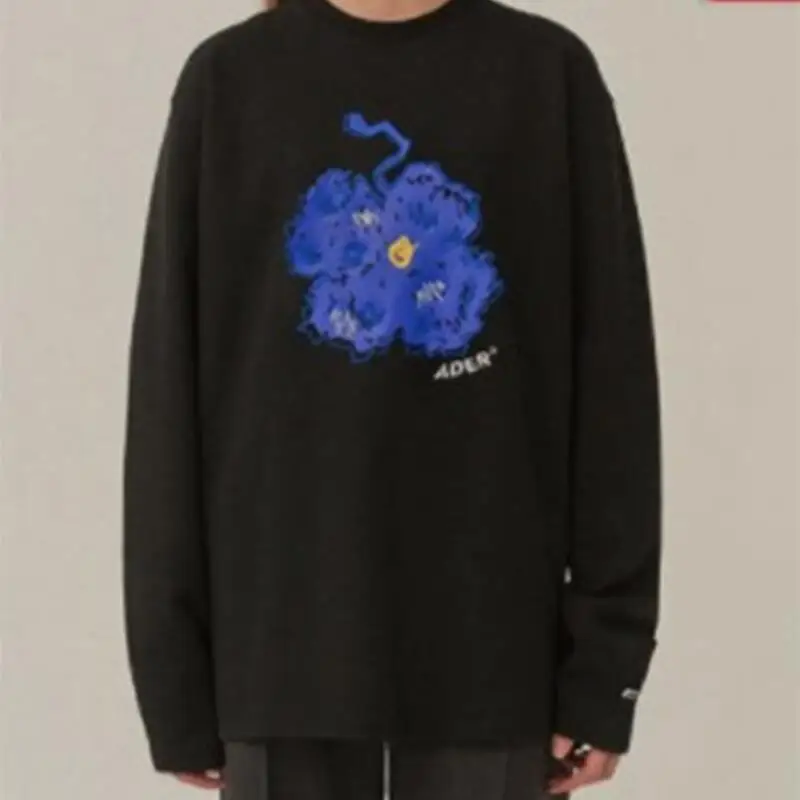 

2021 Summer Tees Ader Graffiti Floral Print Long Sleeve Men And Women T-shirt Blue Lovers Render Unlined Upper Garment Tshirts