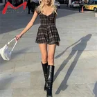 Модный тренд 2021, летнее женское сексуальное облегающее платье в готическом стиле, в клетку, с квадратным вырезом, женские мини-платья в стиле Харадзюку с коротким рукавом