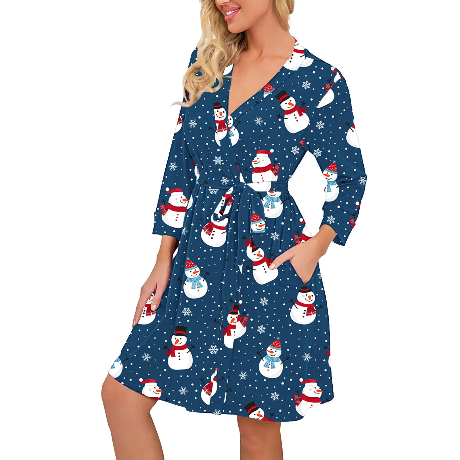

Пикантная ночная рубашка с V-образным вырезом, одежда для сна с длинным рукавом, женская ночная рубашка с рождественским принтом, мягкий удо...