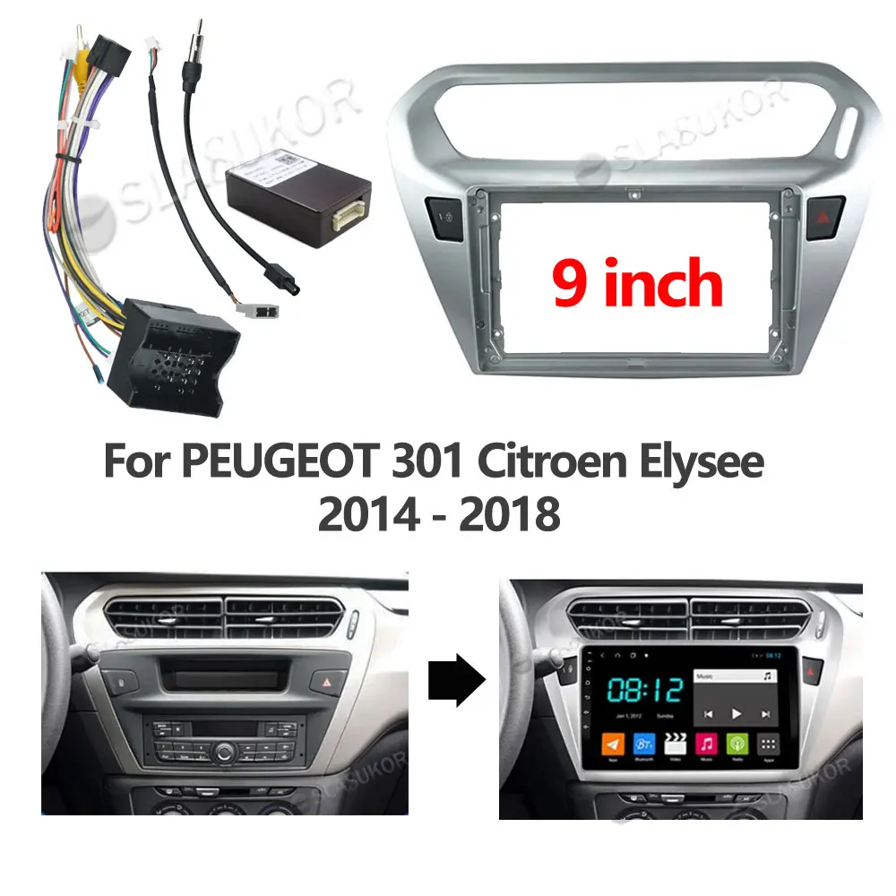 

For PEUGEOT 301 Citroen Elysee 2014 2015-2018 Fascias Car DVD Frame Din 9 Inch Player Dashboard Adaptor Refitting Facia Panel