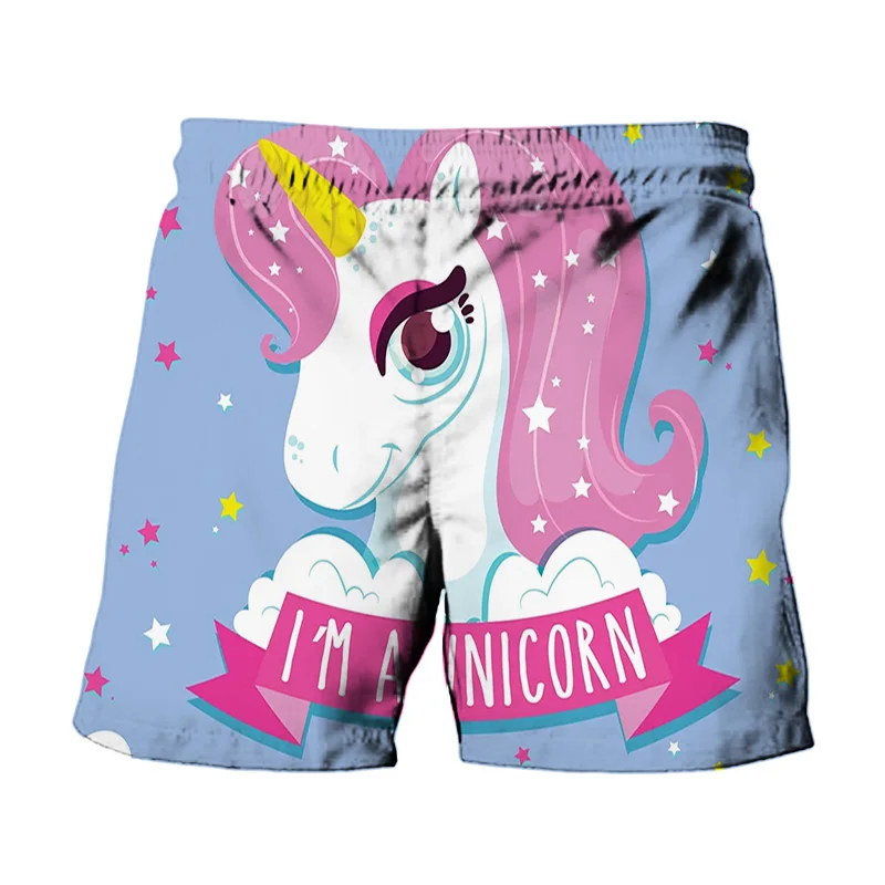 

Детские пляжные шорты для мальчиков и девочек 4-14 лет, повседневные шорты с 3d-изображением мультяшного единорога и пони, лето 2021