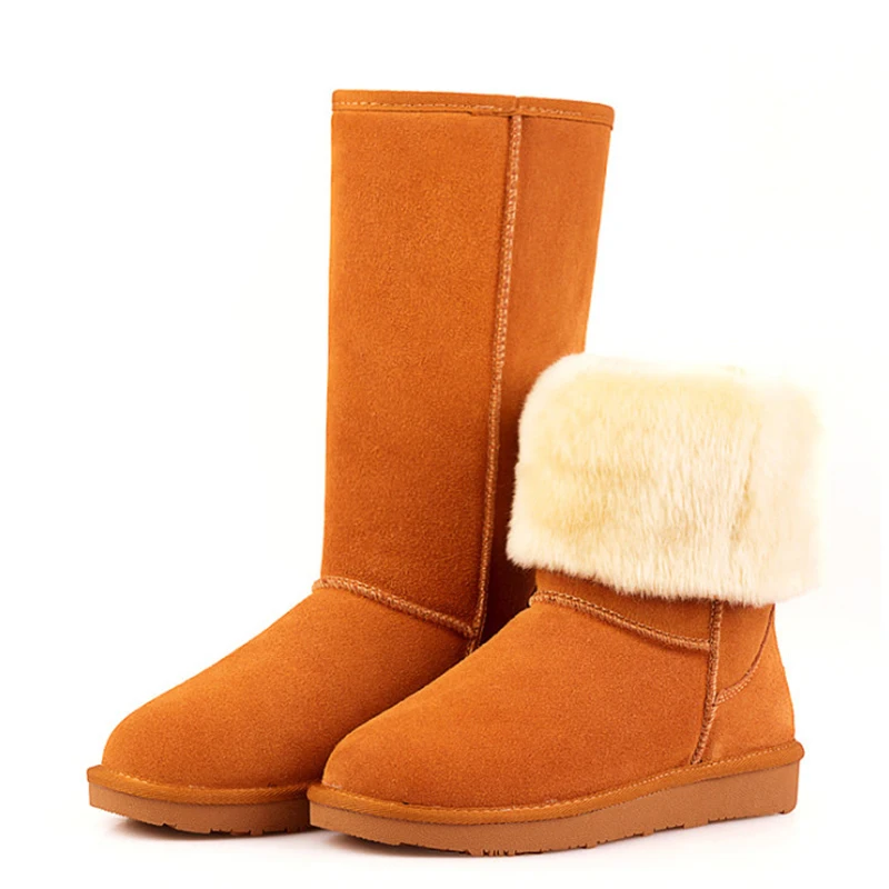 

Genuine Leather Women's Winter High Boots High-Quality Cowhidesnow Boots 2021 New Brand Design Plush Fur Flat Bottom Warm Boot