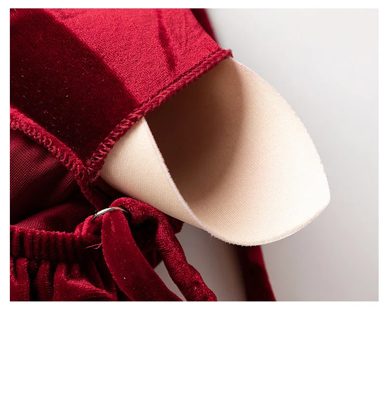 

Women Velour Nightgown Solid Nightdress V-neck Spaghetti Strap Sleepwear Female Casual Nightwear Sleep Dress With Breast Pad