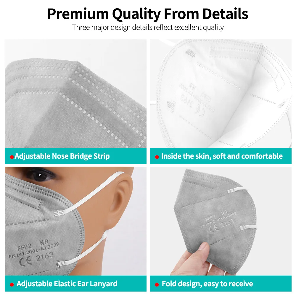 Серый цвет KN95 маска FFP2 Mascarillas FFP2mask fpp2 mascherina ffpp2 Mondkapjes 5 Слои фильтр Респиратор для