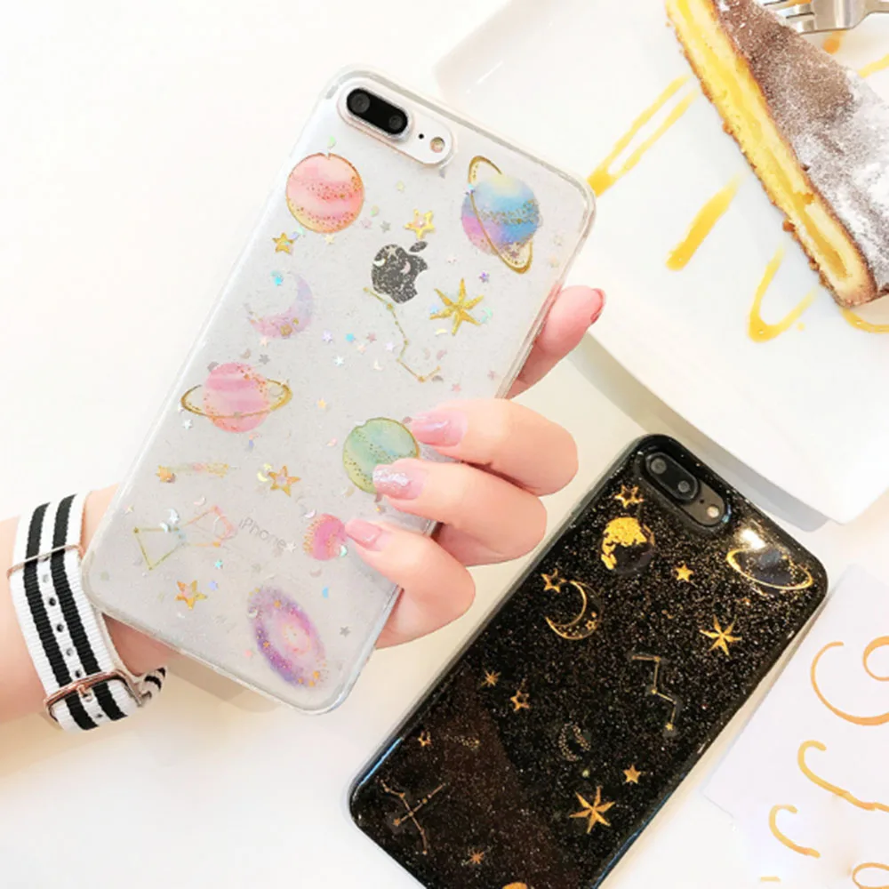 Мягкий ТПУ чехол для телефона Apple iPhone 8 7 6 6S Plus X XR XS 11 pro MAX SE 2020 блестящая задняя