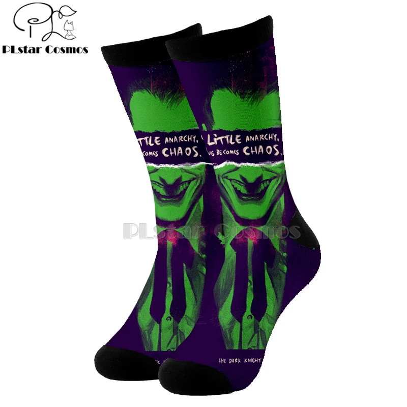 Plstar Cosmos comic dc haha злой Джокер злодей хлопковые носки с 3d принтом из мультфильма высокие носки мужские и женские качественные Joaquin Phoenix-5 - Цвет: 1