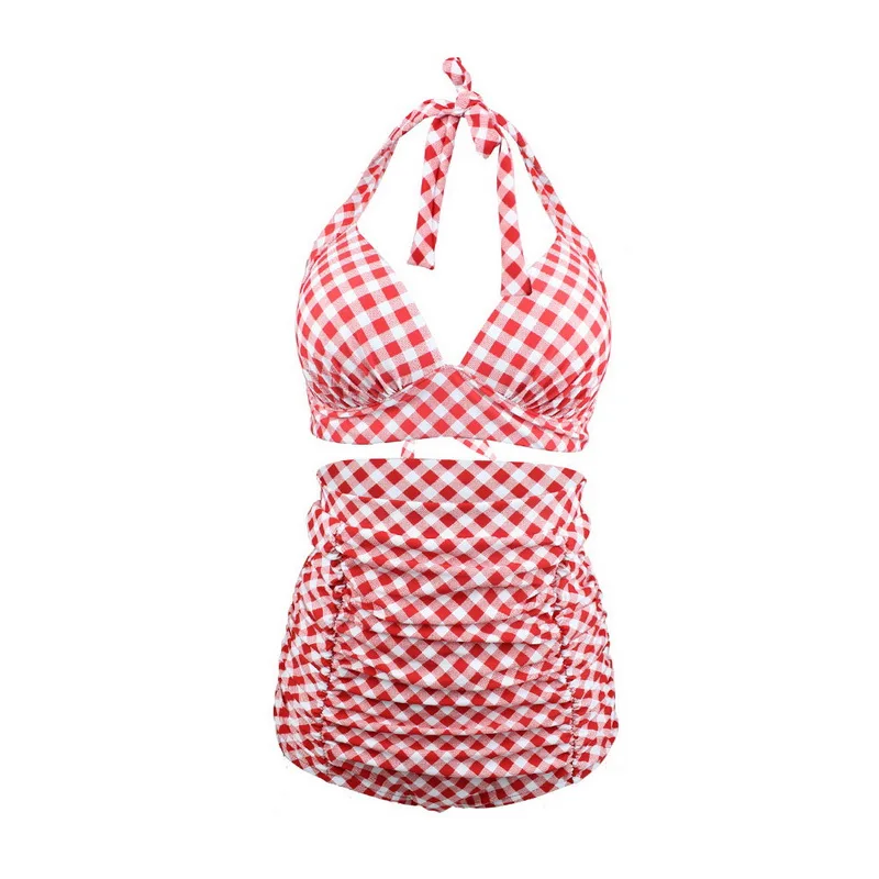 C-Bikini Set (10) Винтажный пуш-ап бикини Топ контрастный цвет клетчатый принт бикини бюстгальтер сексуальный женский бандаж из двух частей раздельный купальник синий красный черный - Цвет: C-Bikini Set (10)