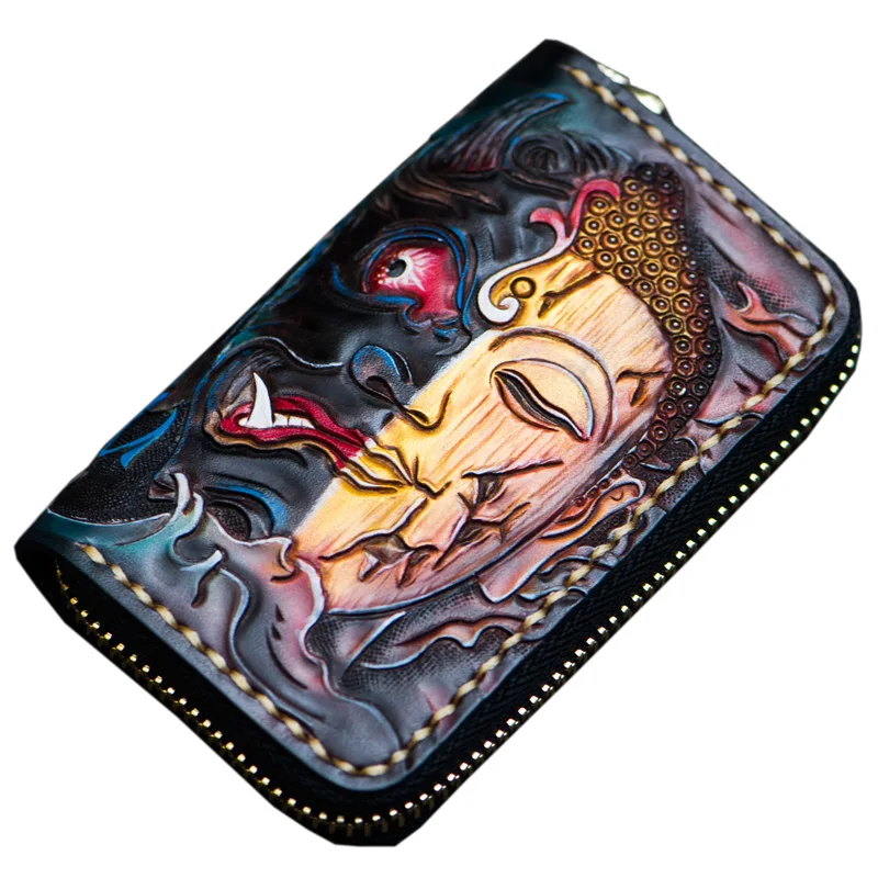 

Мини-кошелек ручной работы из кожи растительного дубления на молнии