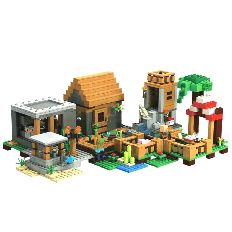 

The Village Special Edition Building Blocks With Steve Action Figures Compatible My World Set Toy 21128