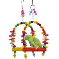 natural wooden parrots swing toy birds perch hanging swings cage color beads bells plastic pacifier toys bird supplies