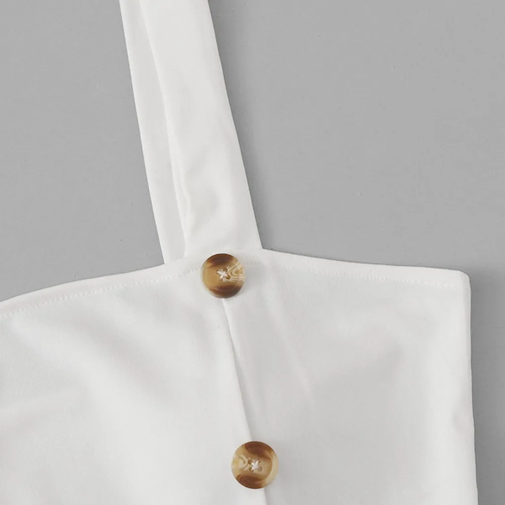 

Square Neck Button solid Color Crop Tops Summer Sleeveless Casual Bohemia tanks camis Milkmaid White Camisole Shirts