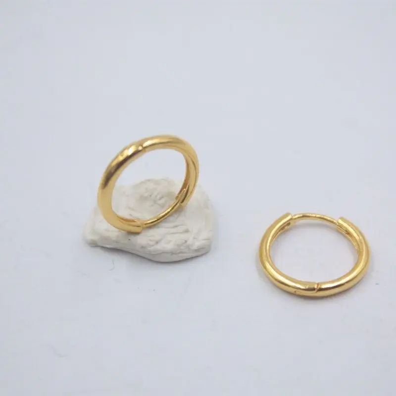 

Real 18K Solid Yellow Gold Earrings Women Luck Smooth Hoop Earrings 1-1.5g 10mmW