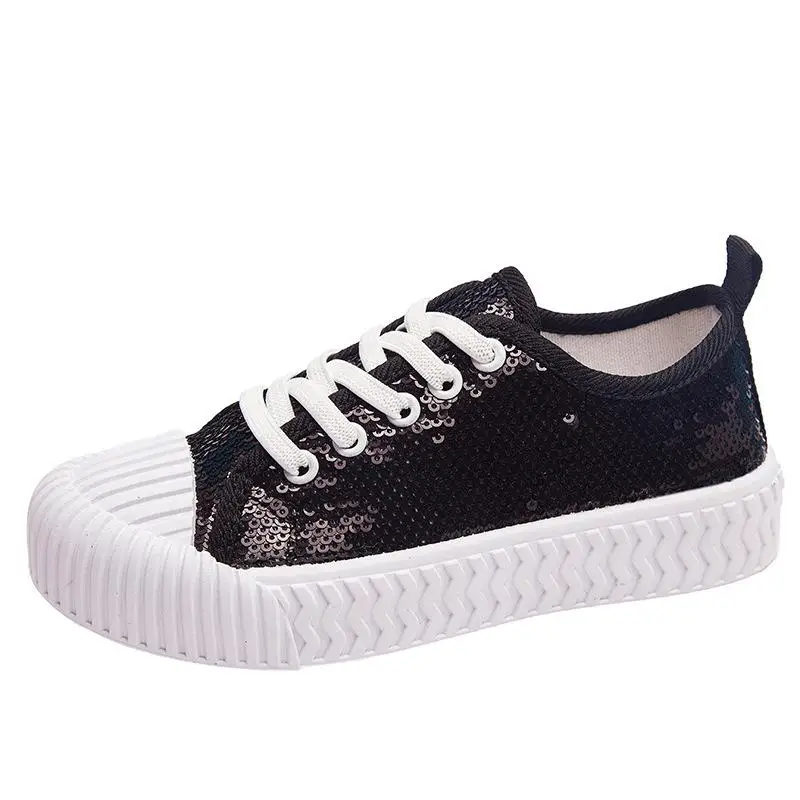 Блестящие Детские парусиновые туфли с блестками Повседневные кроссовки для