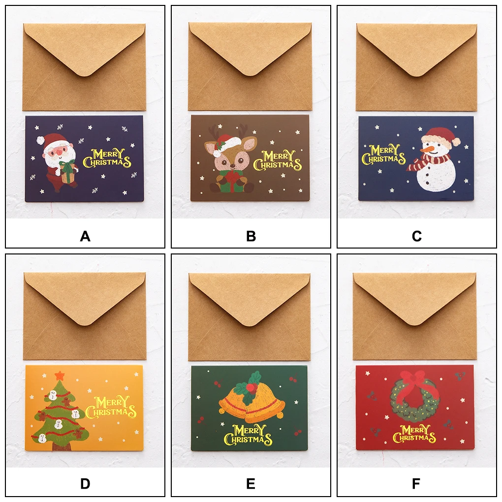 

10 pcs Christmas Greeting Card Kids Mini Christmas Blessing Greeting Cards Envelope New Year Postcard Gift Card Xmas Party