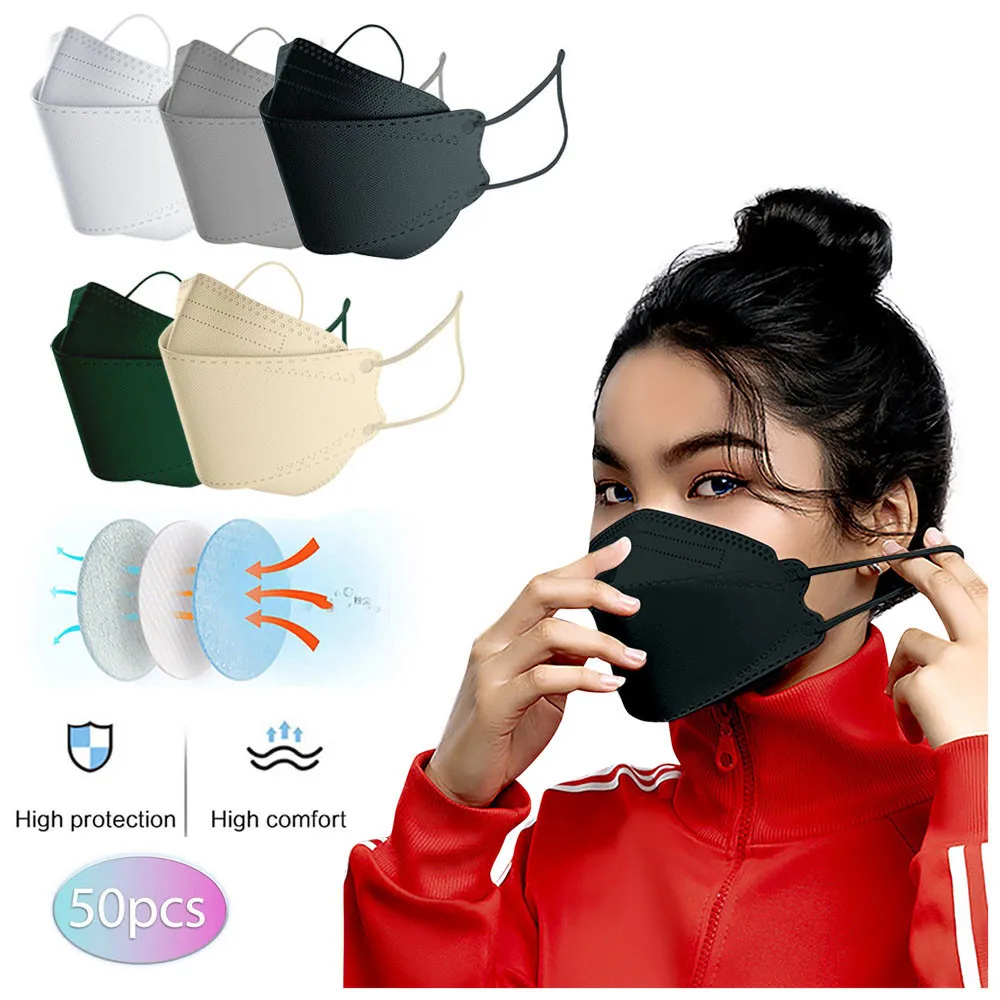 Маски одноразовые однотонные для взрослых модные объемные 4 слоя 50 шт. |