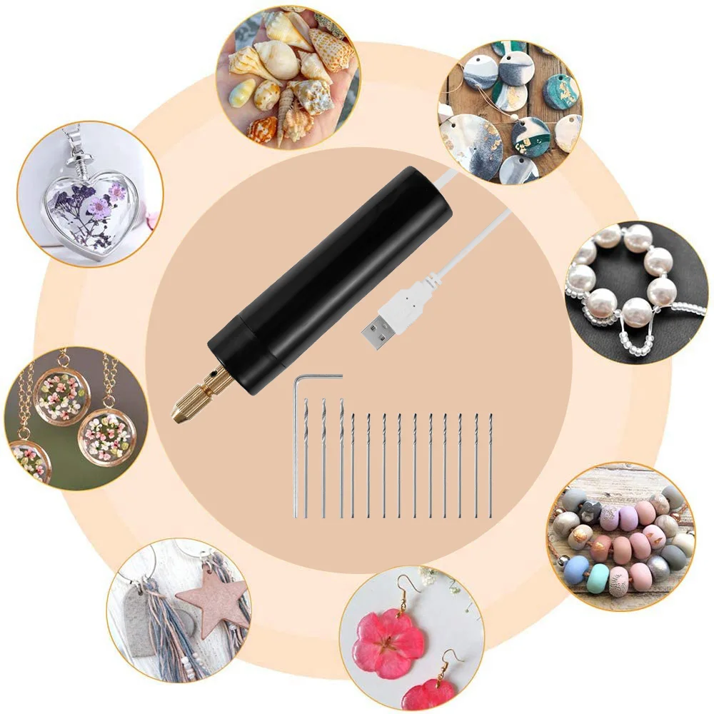 

Jewelry Tools Mini Electric Drills Portable Handheld Micro USB Drill with 13pc Bits DC 5V for Jewelry Making DIY Wood Craft