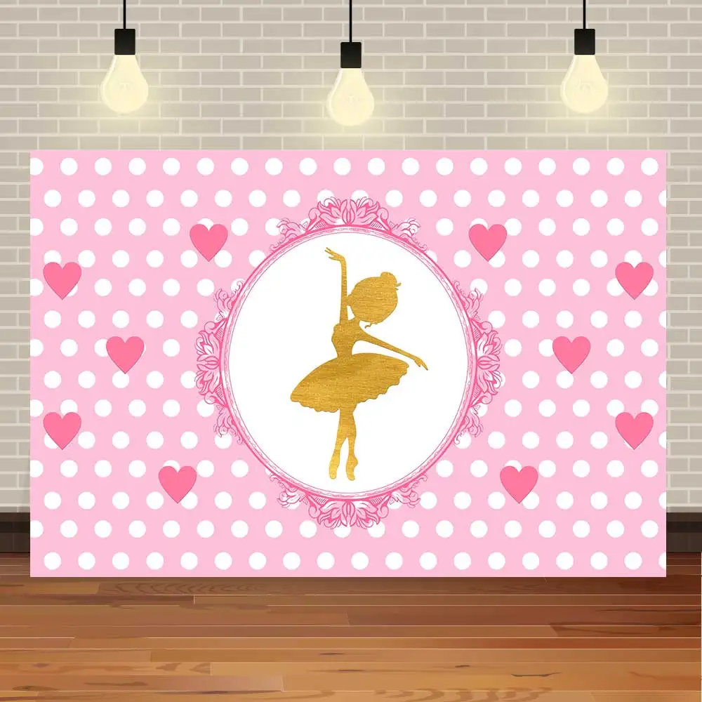 

NeoBack Happy Birthday Ballet Princess Golden Pink Love Girls Baby Shower Party Photo Backdrop Photography Background