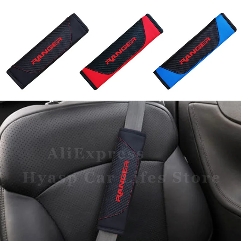 Car Seat Belt Cover for Ford Ranger PU Leather Safety Belt Shoulder Strap Protector Car Accessories Interior Blue Red Black