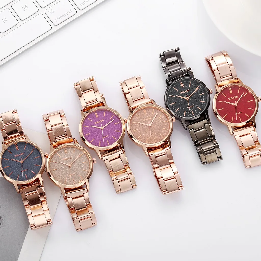 YOLAKO женские часы модные розовое золото матовый циферблат нержавеющая сталь