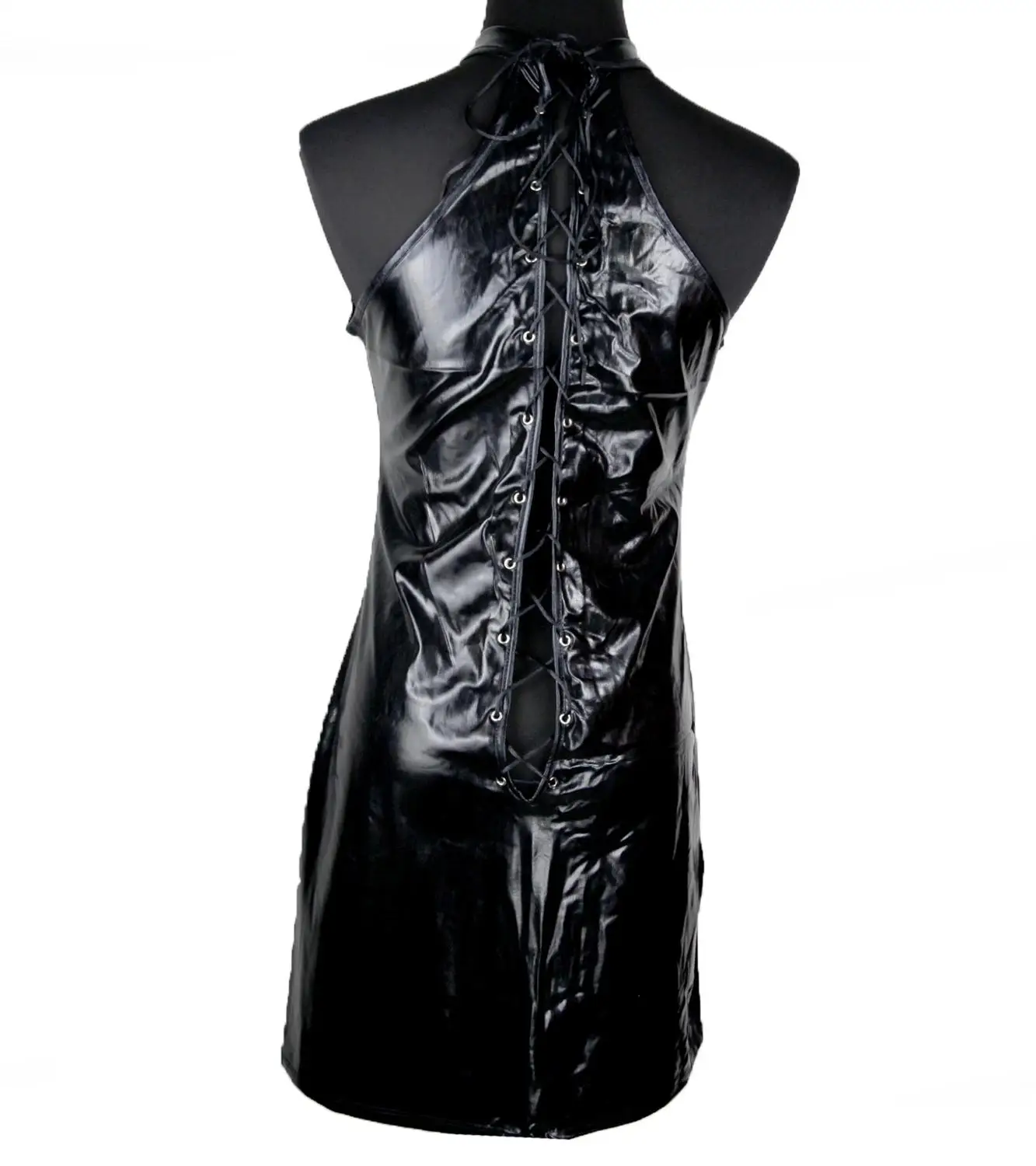 Сексуальная искусственная кожа Bodycon Фетиш Babydoll Черный ПВХ боди открытая