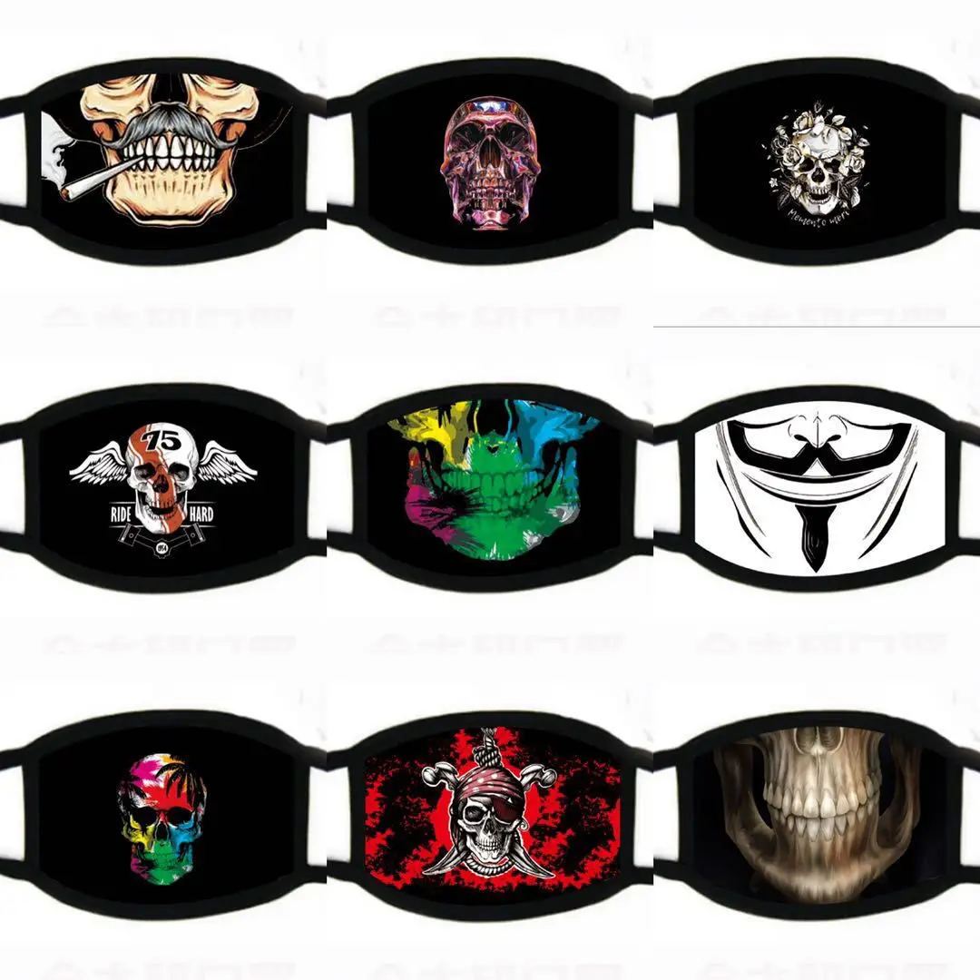 

Маска для лица унисекс с принтом черепа розы, ветрозащитная, Пылезащитная, моющаяся, регулируемая, для взрослых, Хэллоуина