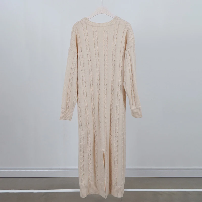 

GALCAUR Vintage Knitting Dress For Women O Neck Long Sleeve Loose Oversize Thick Straight Dresses Female 2020 Winter Clothes New