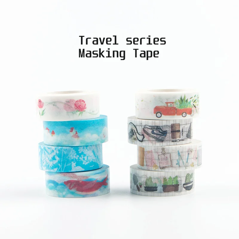 

Travel Series Paper Washi Tape Lace 15mm Grid Week Number Memo Stationery Decorative Adhesive Masking Tape Diary Sticker A6347
