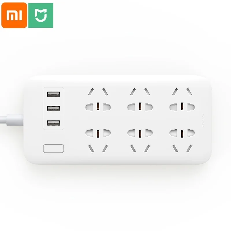 Удлинитель Xiaomi Mijia с 6 розетками портативный дорожный и домашний адаптер 3usb