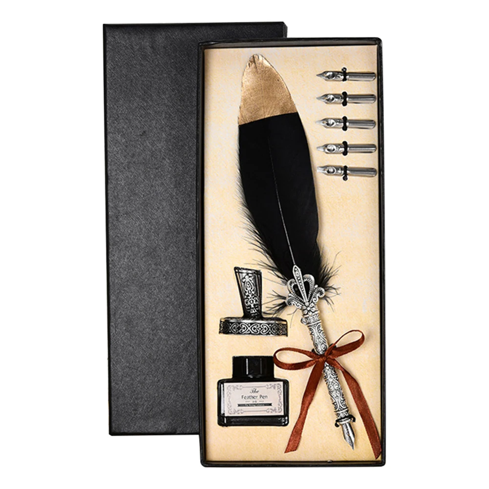 

1 Set Portable Calligraphy Feather Dip Pen Fashion Pen Handle 2/5 Nib Writing Ink Set Quill Fountain Pen Writing Set