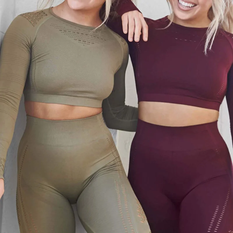 Женская спортивная рубашка с длинным рукавом бесшовный трикотажный топ для йоги